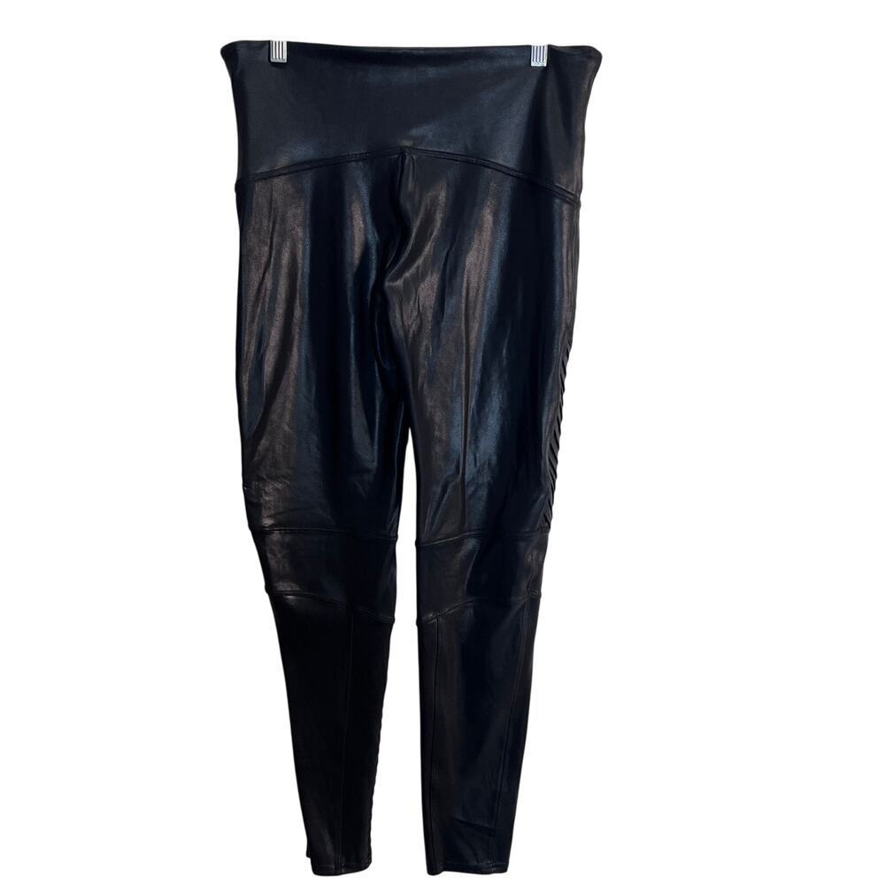 Spanx Faux Leather Moto Leggings Chic Women's Size 1X Black High Waist Stretch